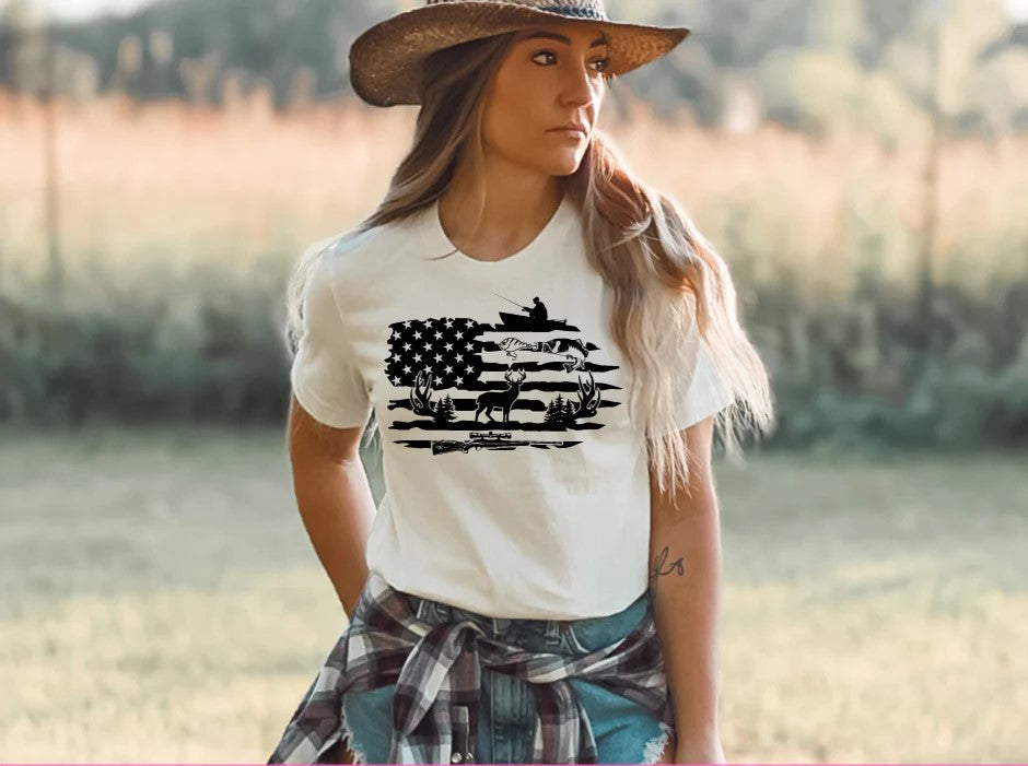 Hunting and Fishing Flag T Shirt