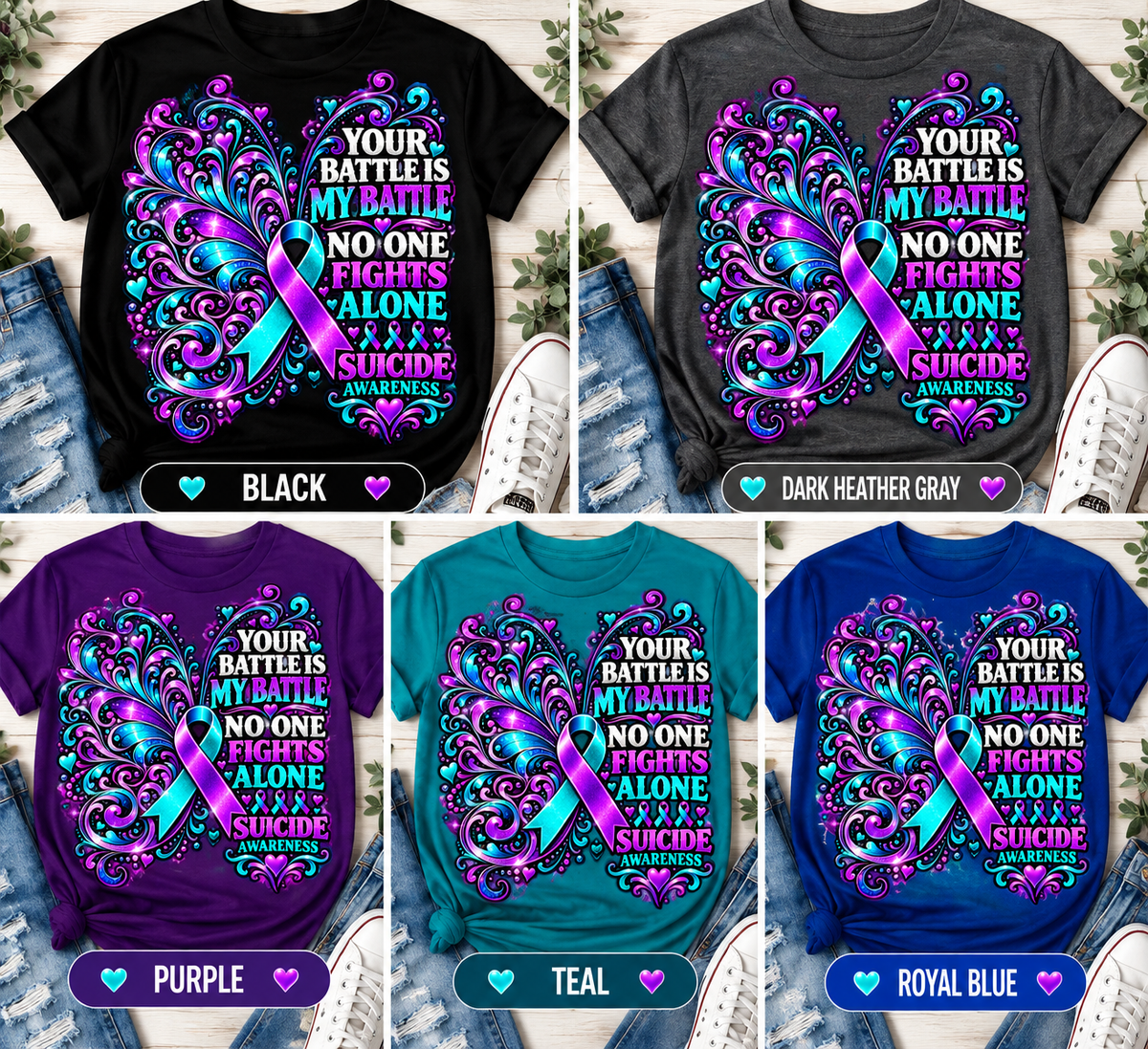 Your Battle Is My Battle — No One Fights Alone 💜 T-Shirts