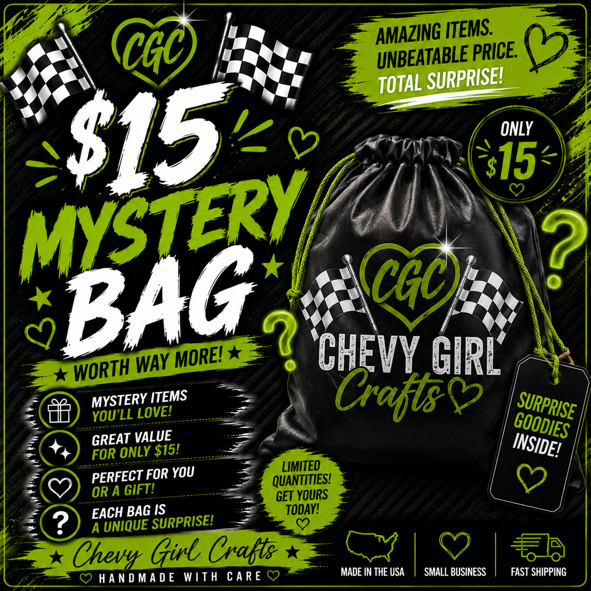 🏁 Chevy Girl Crafts $15 Mystery Bag 🖤💚