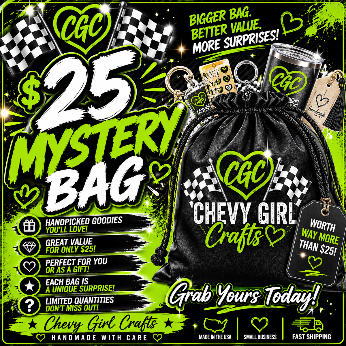 🏁 Chevy Girl Crafts $25 Mystery Bag 💚🖤