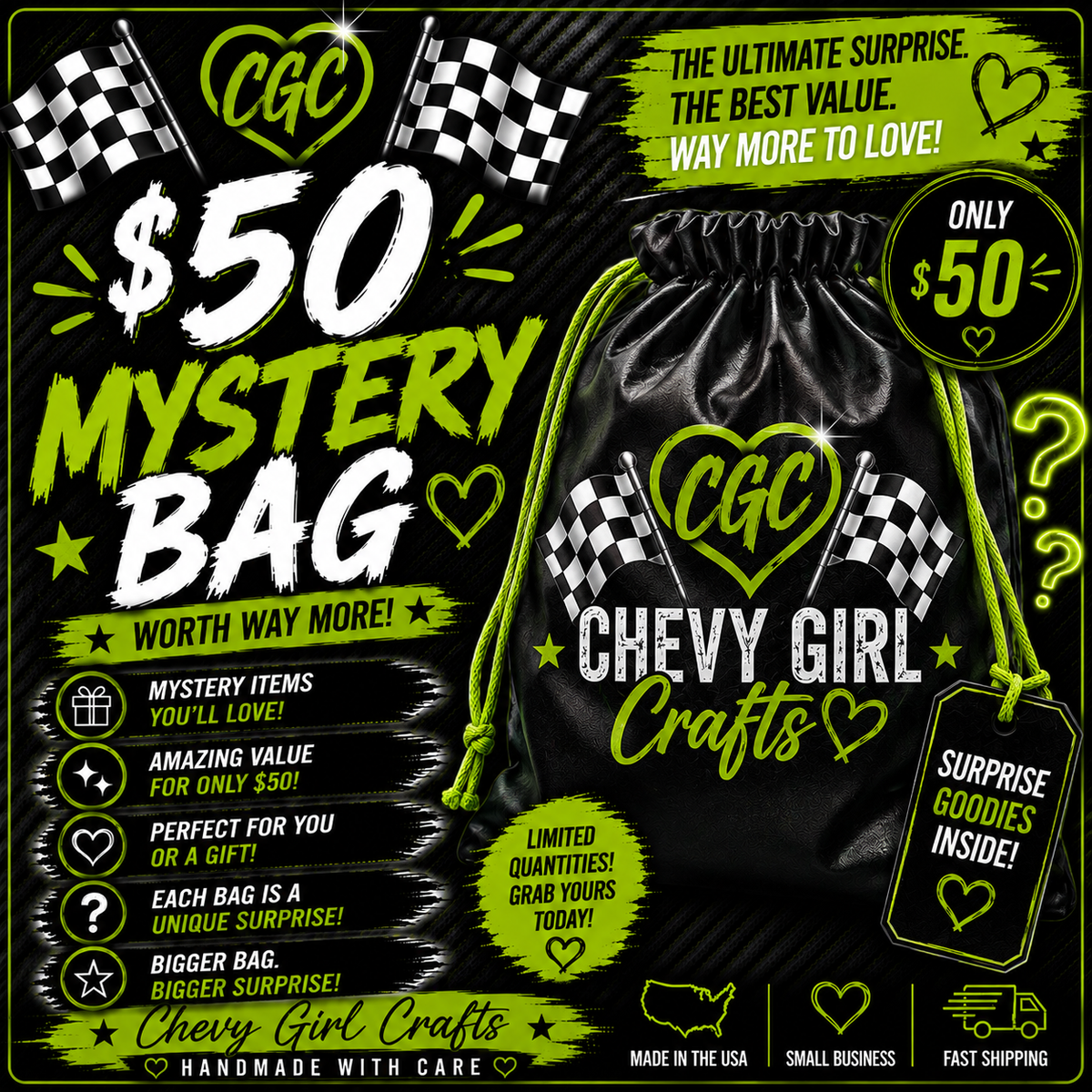 🏁 Chevy Girl Crafts $50 Ultimate Mystery Bag 💚🖤
