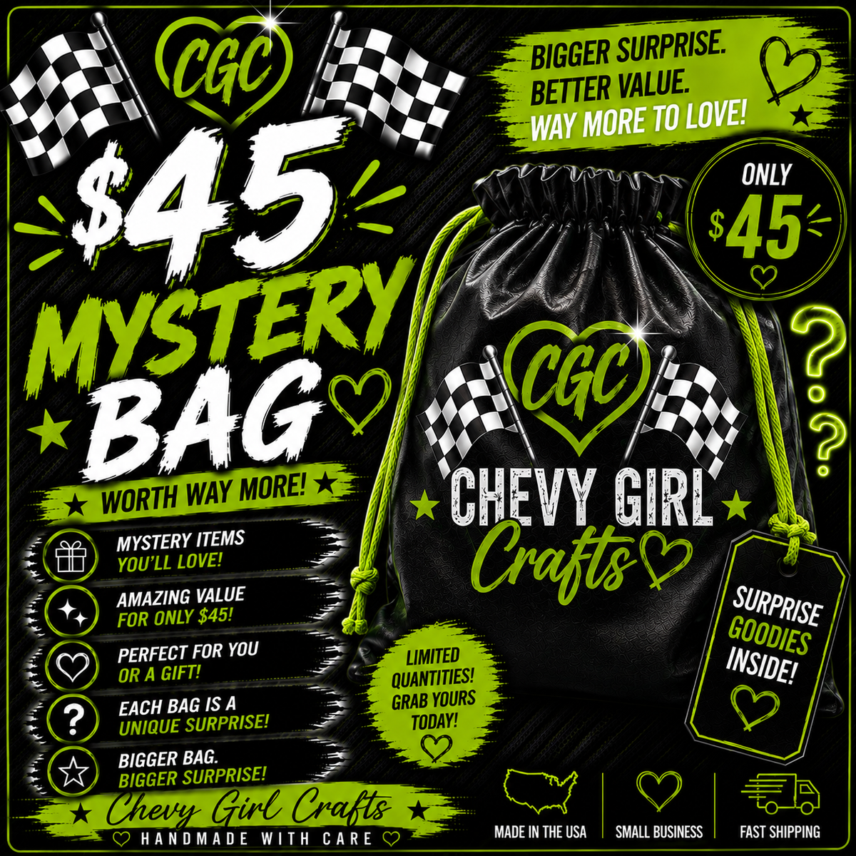 🏁 Chevy Girl Crafts $45 Mystery Bag 💚🖤