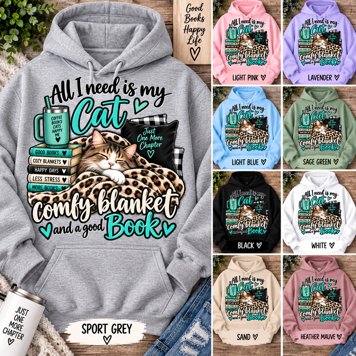 All I Need Is My Cat Teal Hoodie