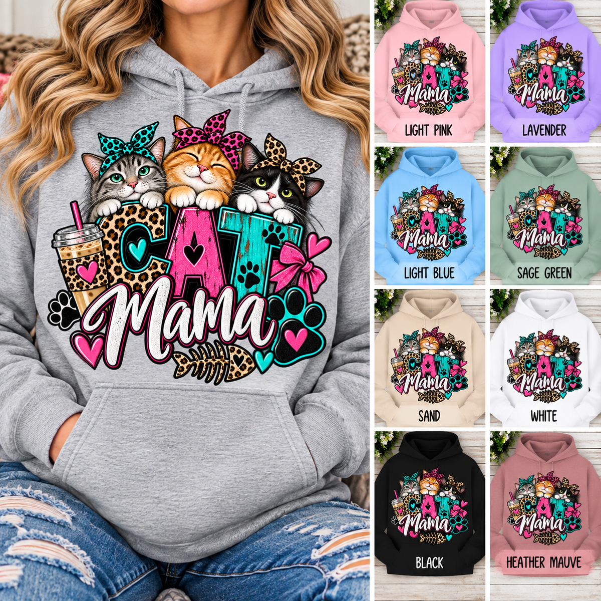 Cat Mama Leopard & Bow Hoodie