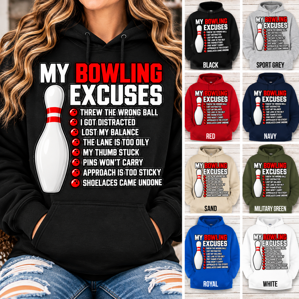 Excuses Funny Bowling Hoodie