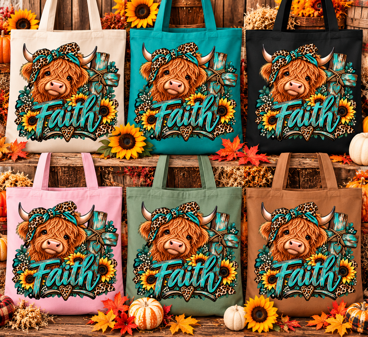 Faith Highland Cow Tote Bag
