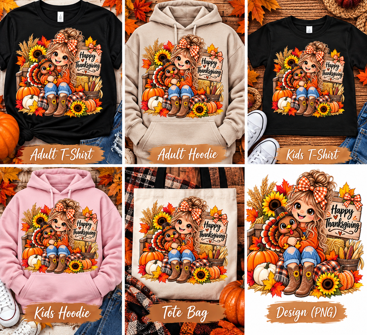 Cute Thanksgiving Girl & Turkey Bag