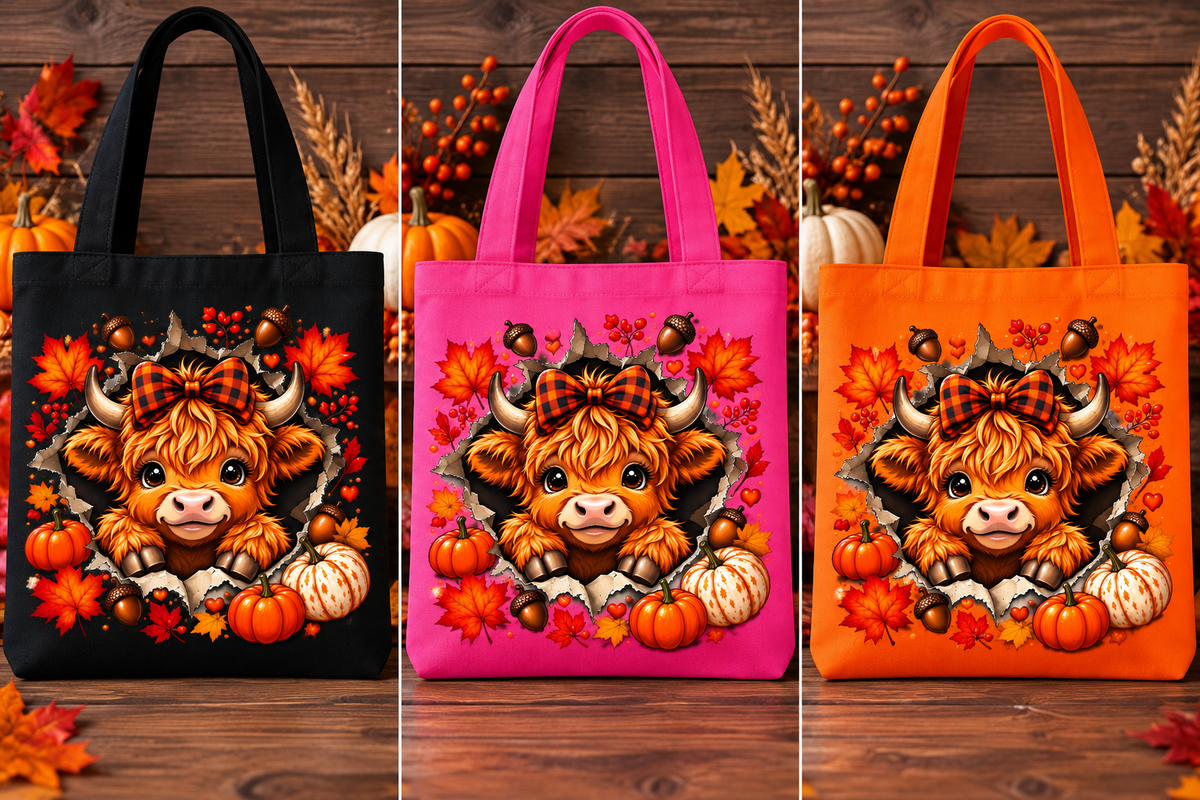 Fall Highland Cow Tote Bag