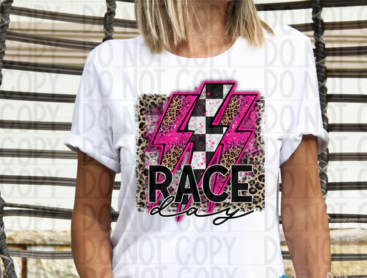 Leopard Pink Bolt Race Day T Shirt