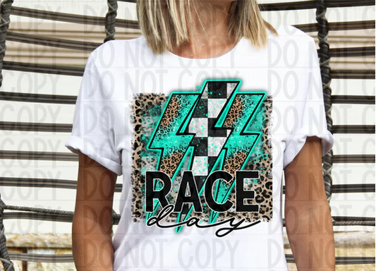 Leopard Teal Bolt Race Day T Shirt