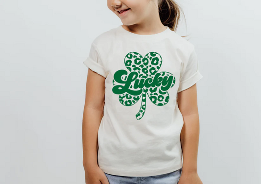 Lucky Cheetah Clover Kids T Shirt