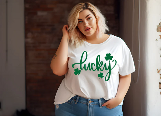 Lucky Cursive Shamrock T Shirt